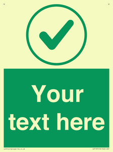 Custom green background, green tick in circle sign